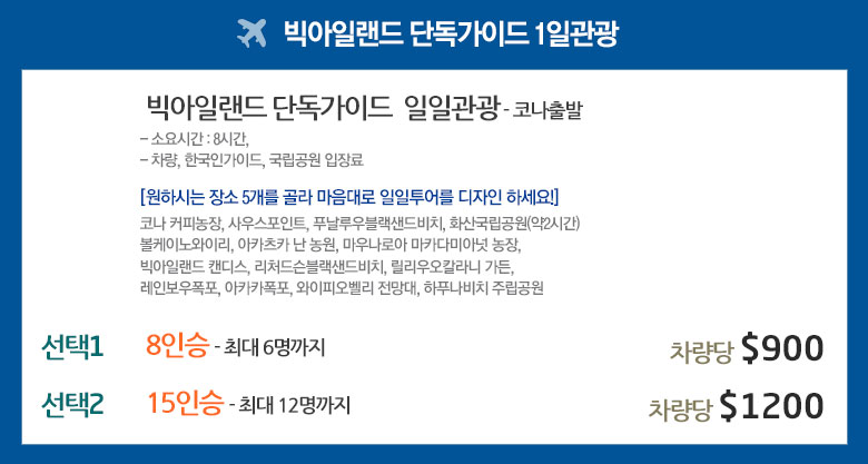 빅아일랜드 일일관광 요금